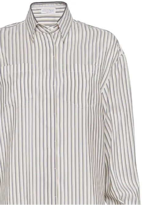 White/multicolour silk stripe shirt Brunello Cucinelli | MA771MK916C001